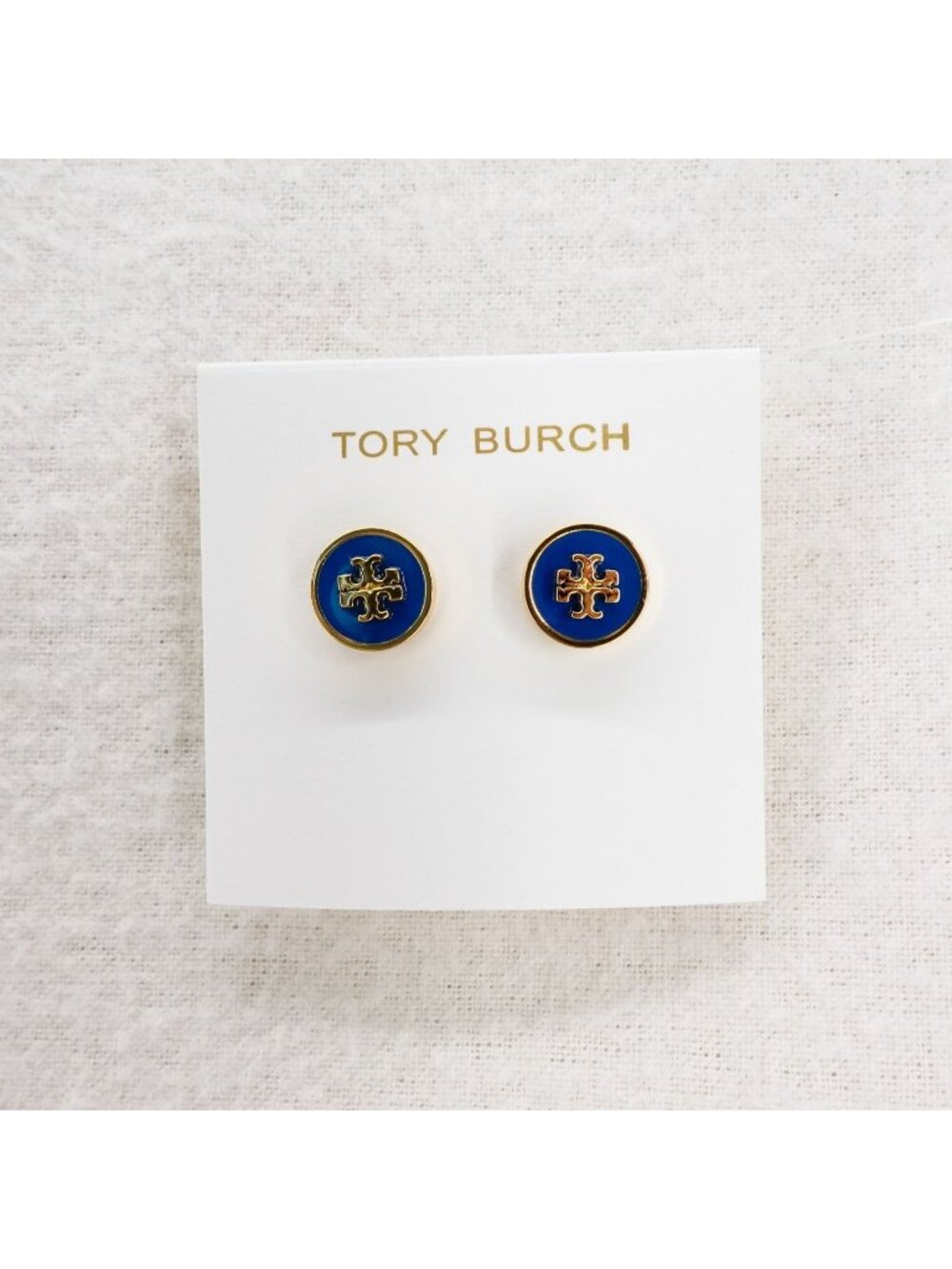 Tory Burch Kira Enamel Circle Stud Earrings Navy Blue/Tory Gold OS